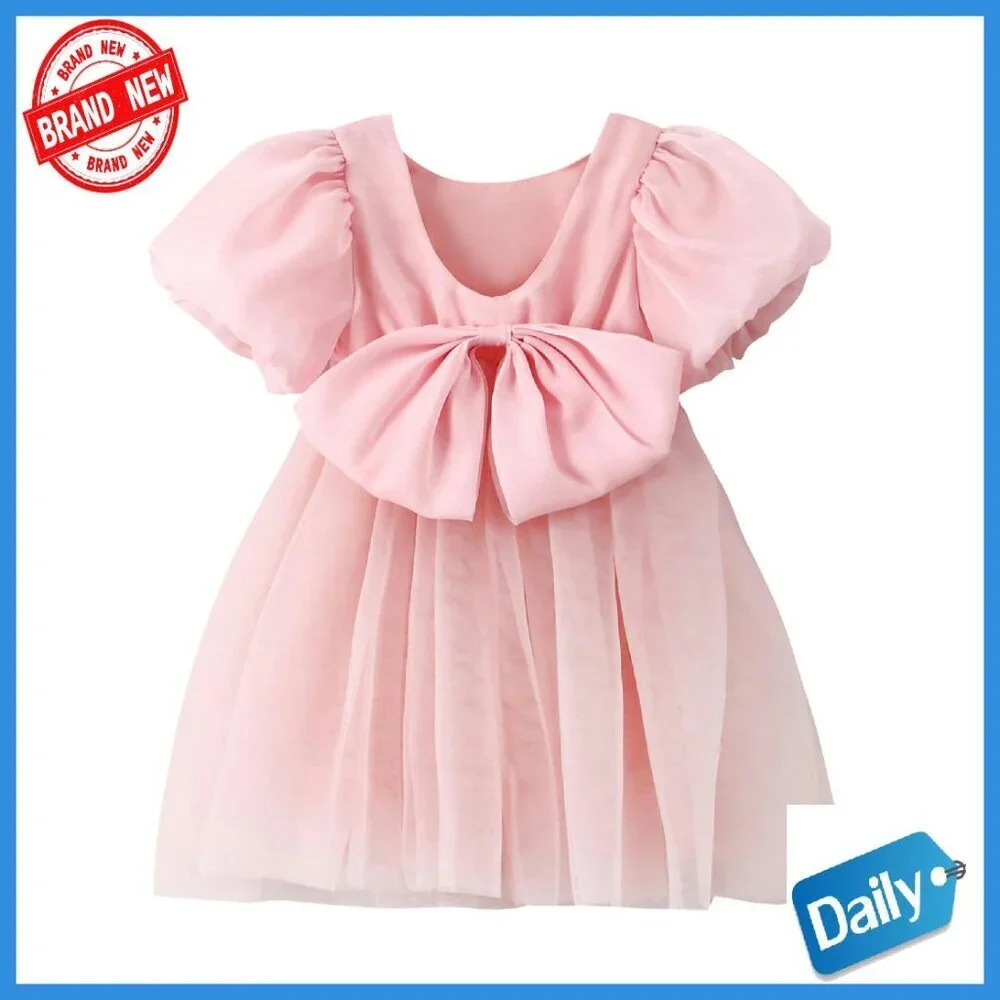 Toddler Girls Tutu Dress Puff Sleeve Backless Twirly Flared Birthday Party